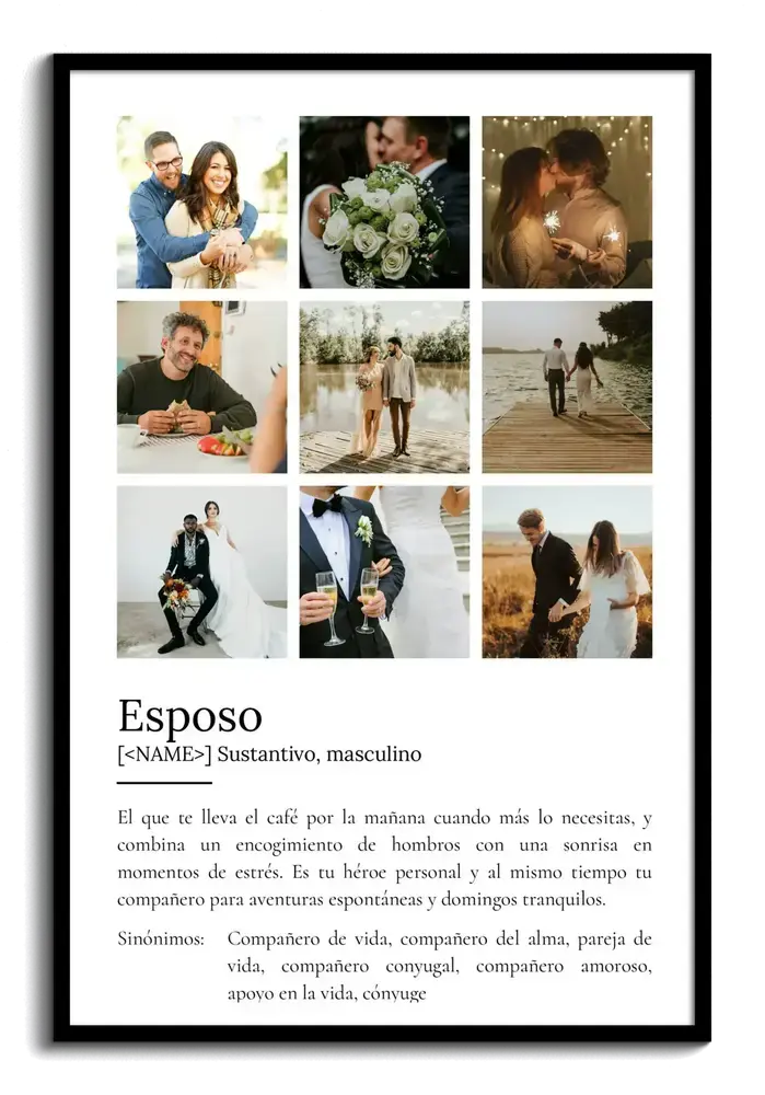 Póster con definición de marido y nueve fotos en marco negro, regalo con recuerdos de pareja para San Valentín