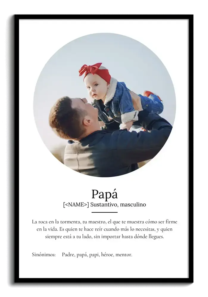 Póster con definición y foto circular en marco negro, un detalle especial para el Día del Padre