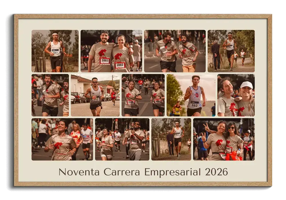 Collage de fotos de carrera de empresas con texto y marco de madera natural, un regalo para el equipo
