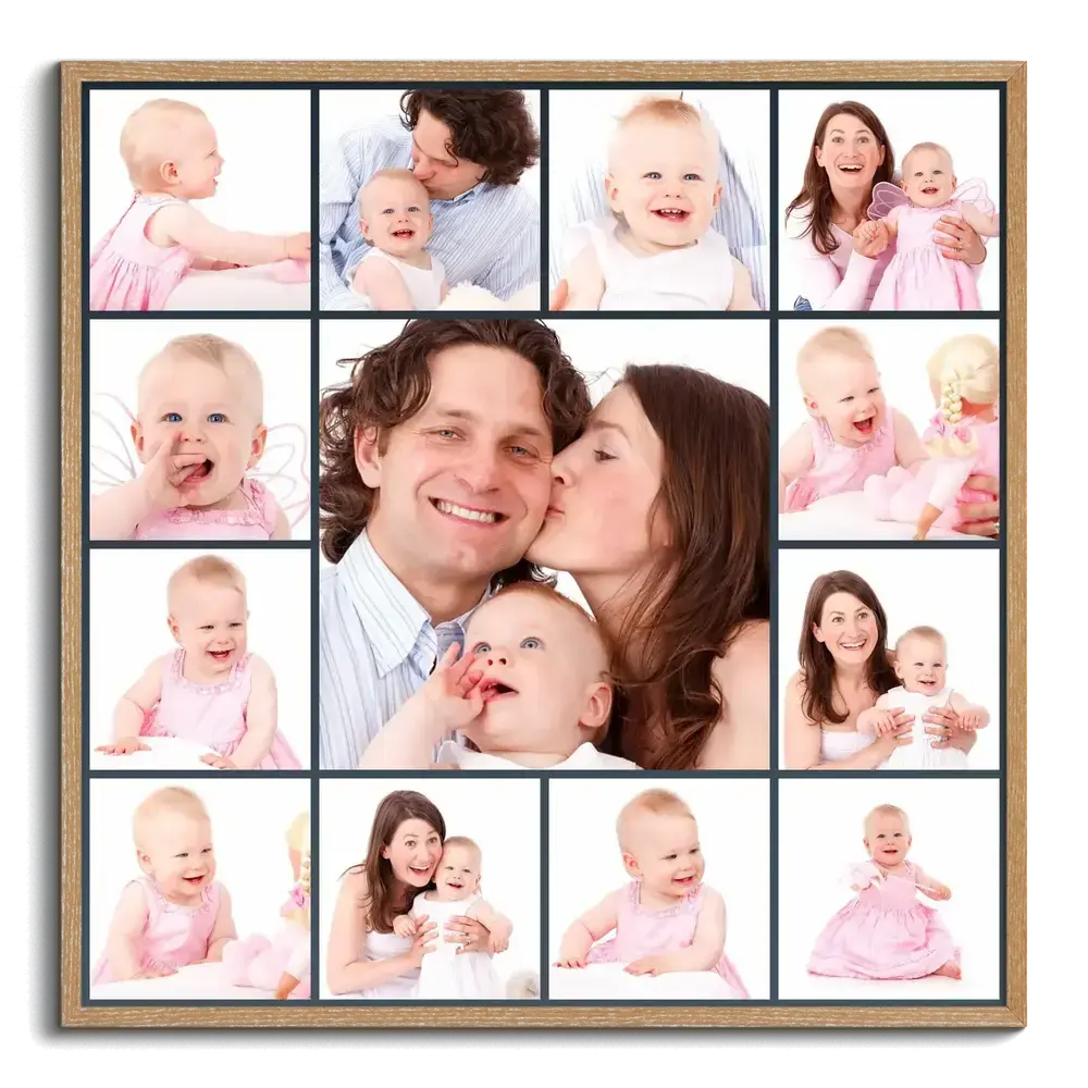 Collage de fotos con marco de madera, retrato familiar y fotos de bebé, un regalo de cumpleaños personalizado