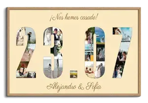 Collage fecha de boda con tus fotos en lienzo: crea el tuyo con nombres