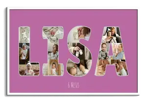 Crea tu collage personalizado: Nombre y fotos para el bebé en fondo lila