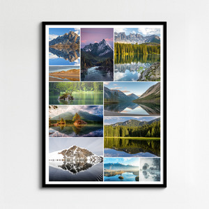 Collage de paisajes para impresión premium: playas, lagos y montañas. Crea el tuyo
