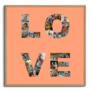 Crea tu collage "LOVE" con fotos personales y moderna elegancia en fondo naranja