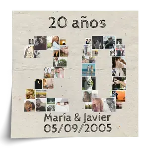 Collage de Fotos en Forma de "20" - Personaliza y Regala Recuerdos Únicos