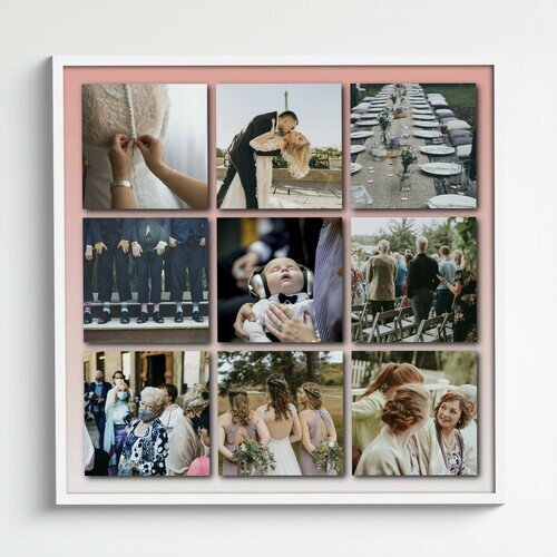 Collage de boda como mosaico con imagenes sombreadas como recuerdo