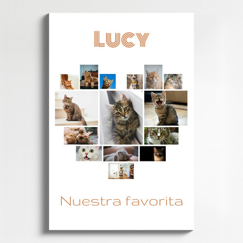 Collage corazón con fotos de tu gato: crea el tuyo con texto o nombre personalizado