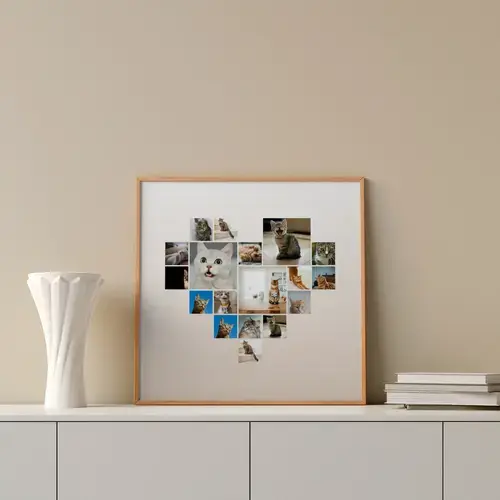 Collage Corazón con Fotos de Gato y Texto