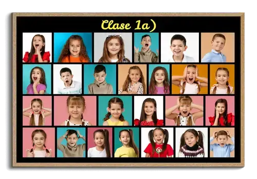 Foto de clase como collage de fotos con fotos de estudiantes y texto personalizado