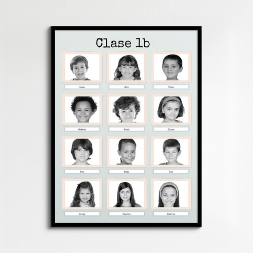 Fotos de todos los alumnos de una clase con nombres etiquetados como collage facilmente creado