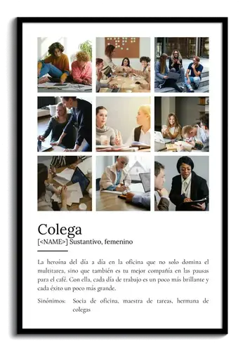 Crea un póster definitorio para tu colega con fotos y texto personalizado