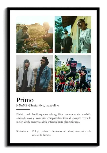 Crea un póster definición ‘Primo’ personalizable con foto y texto único