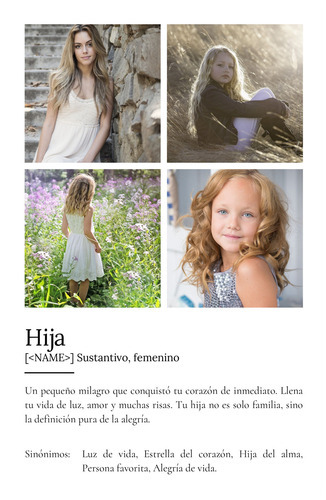 Crea tu póster definiciones: Personaliza con fotos y texto para regalar a tu hija