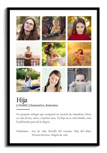 Crea tu póster definiciones: Personaliza con fotos y texto para regalar a tu hija