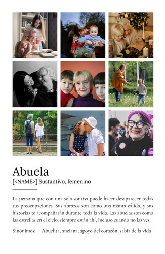 Crea la definición perfecta para Oma: add fotos y personaliza tu regalo.