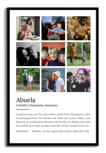 Crea la definición perfecta para Oma: add fotos y personaliza tu regalo.