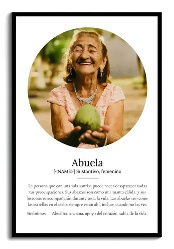 Crea la definición perfecta para Oma: add fotos y personaliza tu regalo.