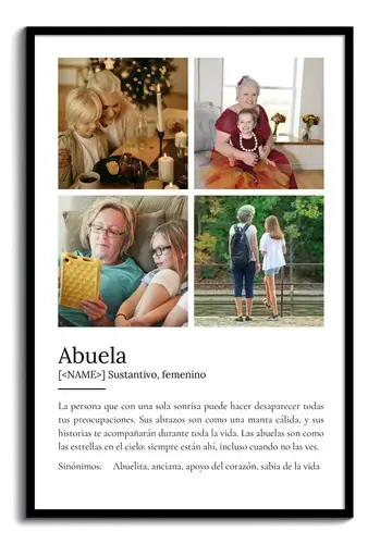 Crea la definición perfecta para Oma: add fotos y personaliza tu regalo.
