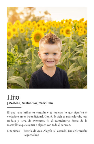 Crea tu Póster Definición 'Hijo' personalizado con tus fotos y texto único