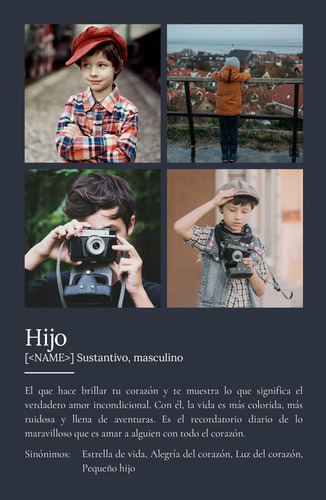 Crea tu Póster Definición 'Hijo' personalizado con tus fotos y texto único