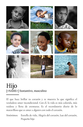 Crea tu Póster Definición 'Hijo' personalizado con tus fotos y texto único
