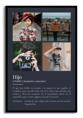 Crea tu Póster Definición 'Hijo' personalizado con tus fotos y texto único