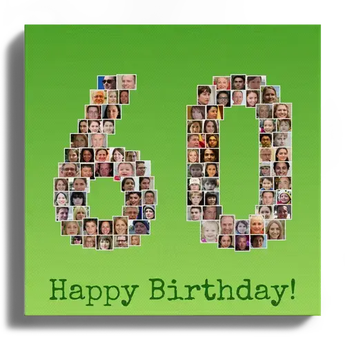 Collage de fotos redonda como numero 60 para cumpleanos