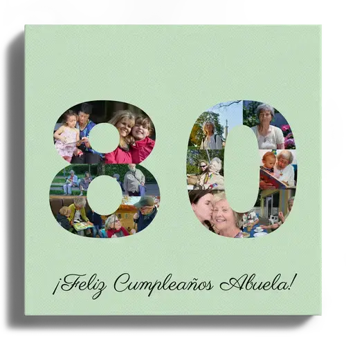 Collage con fotos cumpleanos redondo numero 80 con texto personalizado