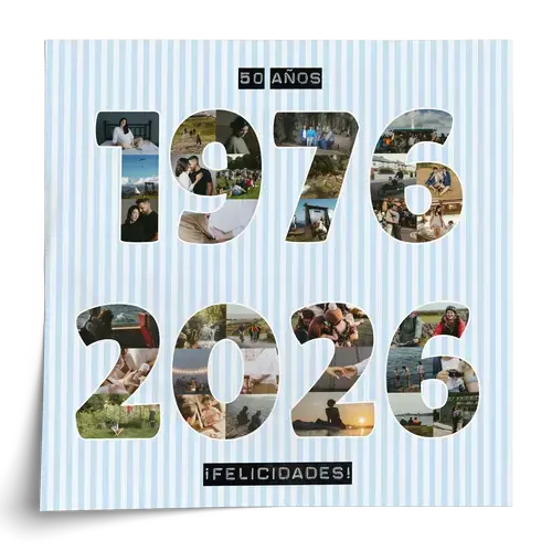 Ano de nacimiento y cumpleanos como collage de fotos con numeros y texto