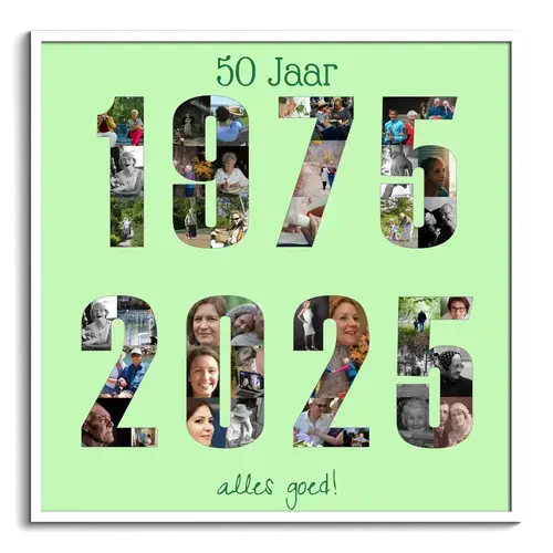 Ano de nacimiento y cumpleanos como collage de fotos con numeros y texto