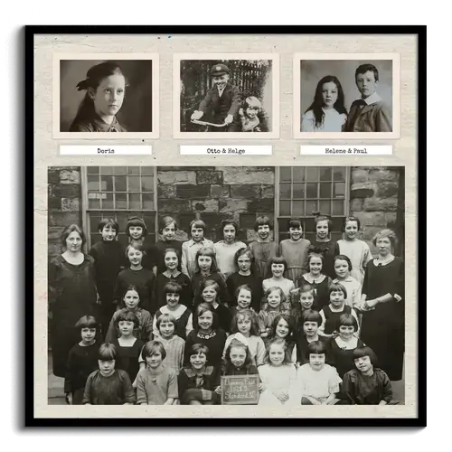 Fotos antiguas en blanco y negro y de clase como collage revivido