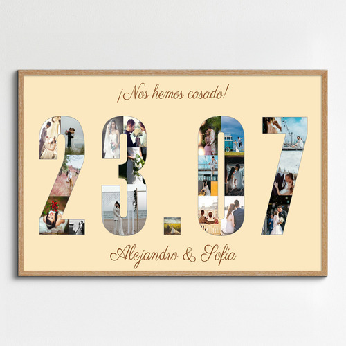 Fecha del aniversario de boda como collage con nombres del pareja