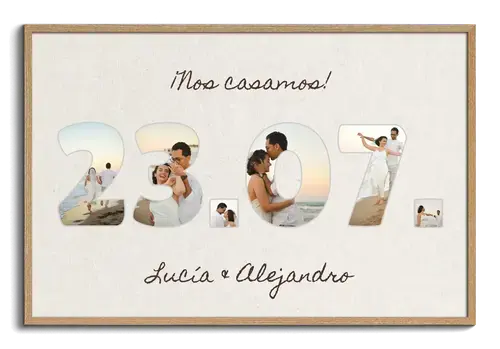 Fecha del aniversario de boda como collage con nombres del pareja