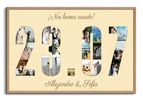 Collage fecha de boda con tus fotos en lienzo: crea el tuyo con nombres