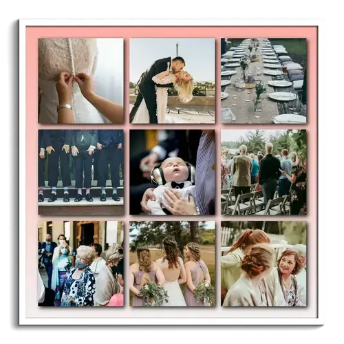 Collage de boda como mosaico con imagenes sombreadas como recuerdo