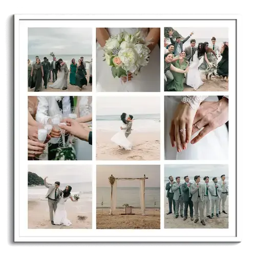 Collage de boda como mosaico con imagenes sombreadas como recuerdo