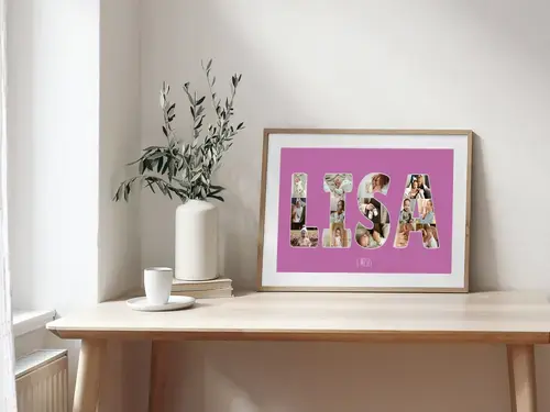 Collage fotos personalizadas nombre bebé lilas