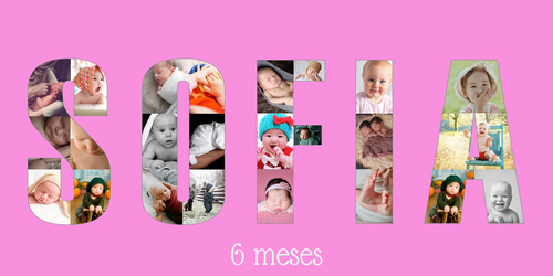 Crea tu collage personalizado: Nombre y fotos para el bebé en fondo lila