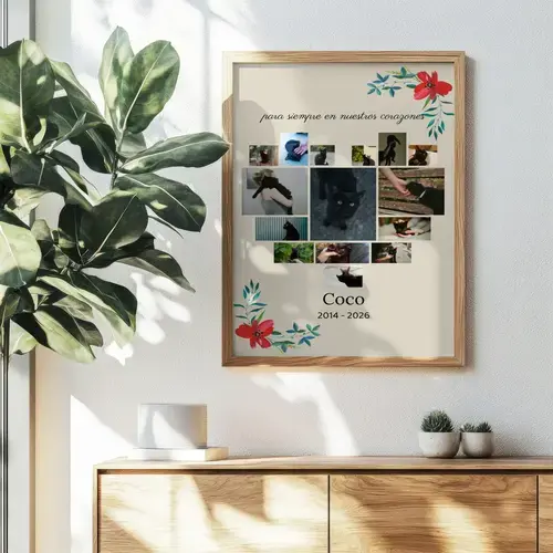 Collage recuerdo gato: foto única, nombre y fechas