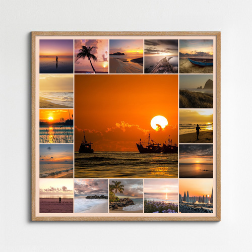 Collage de paisajes para impresión premium: playas, lagos y montañas. Crea el tuyo
