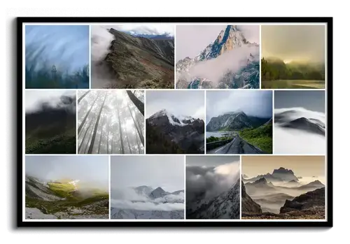 Natur y clima: Niebla y tormentas en collage