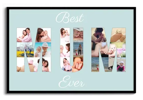 Fotocollage con texto MUM Best Ever para regalo del Dia de la Madre