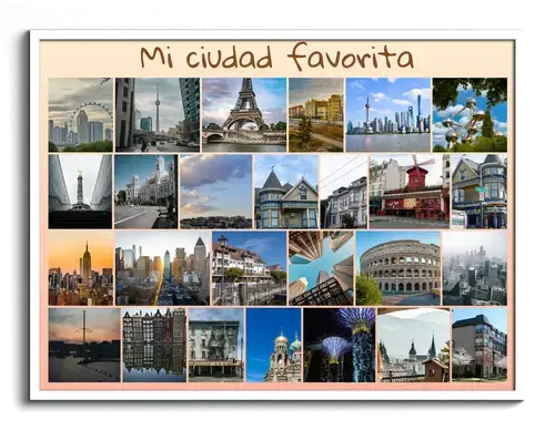 Collage de fotos de viaje: ciudades y monumentos