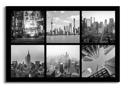 Collage de fotos de viaje: ciudades y monumentos