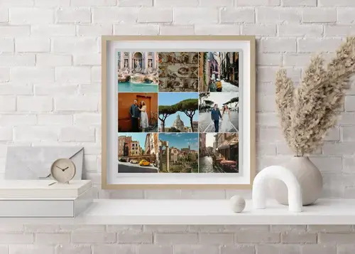 Collage de viajes con fondos y paspartú