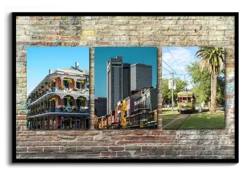 Collage de viajes con fondos y paspartú