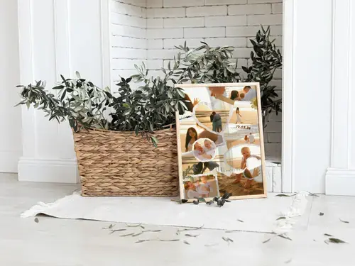 Collage estilo scrapbook de boda y compromiso