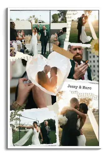 Collage estilo scrapbook de boda y compromiso
