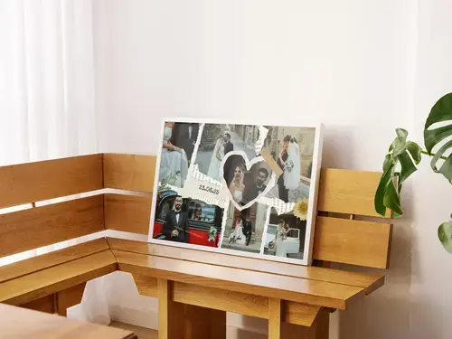 Collage estilo scrapbook de boda y compromiso