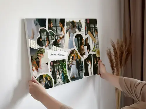 Collage estilo scrapbook de boda y compromiso